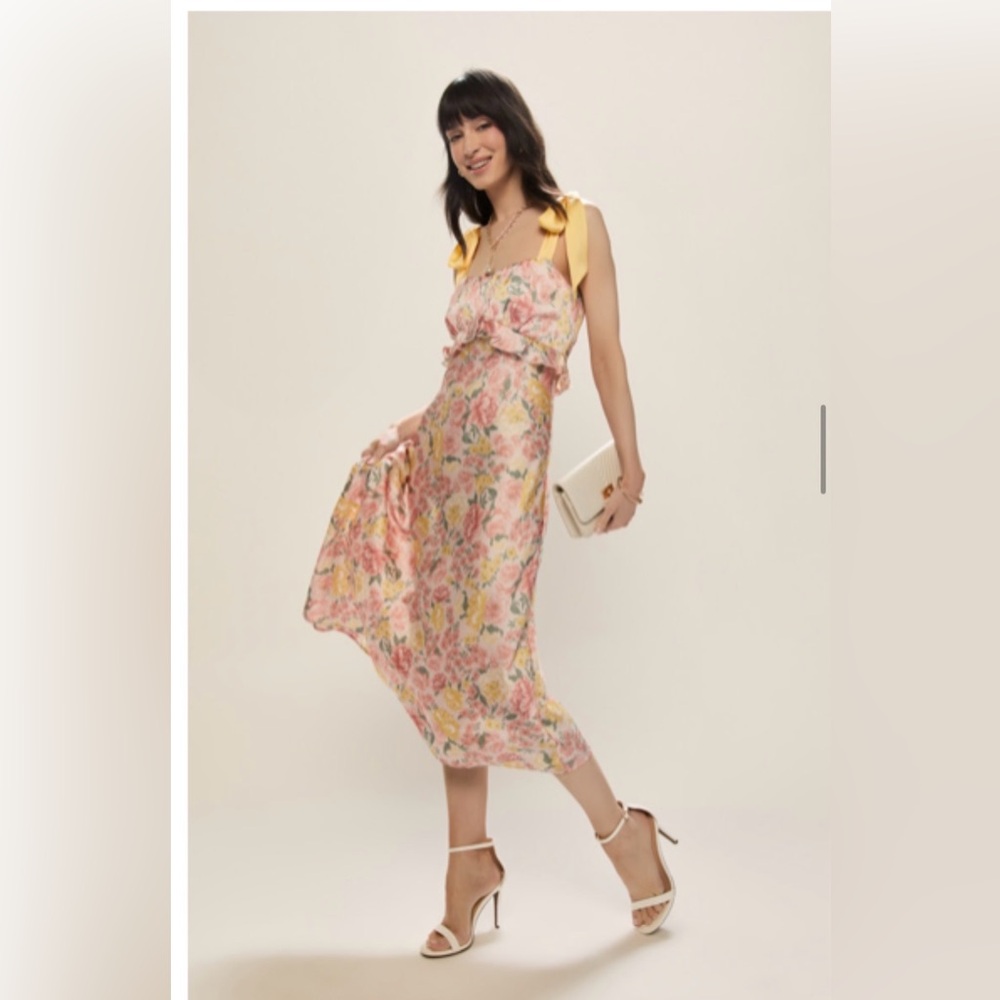 Floral Midi Dress with Yellow Tie Straps